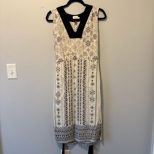 HD in Paris Anthropologie Black-Trim White Midi Dress Geometric Print